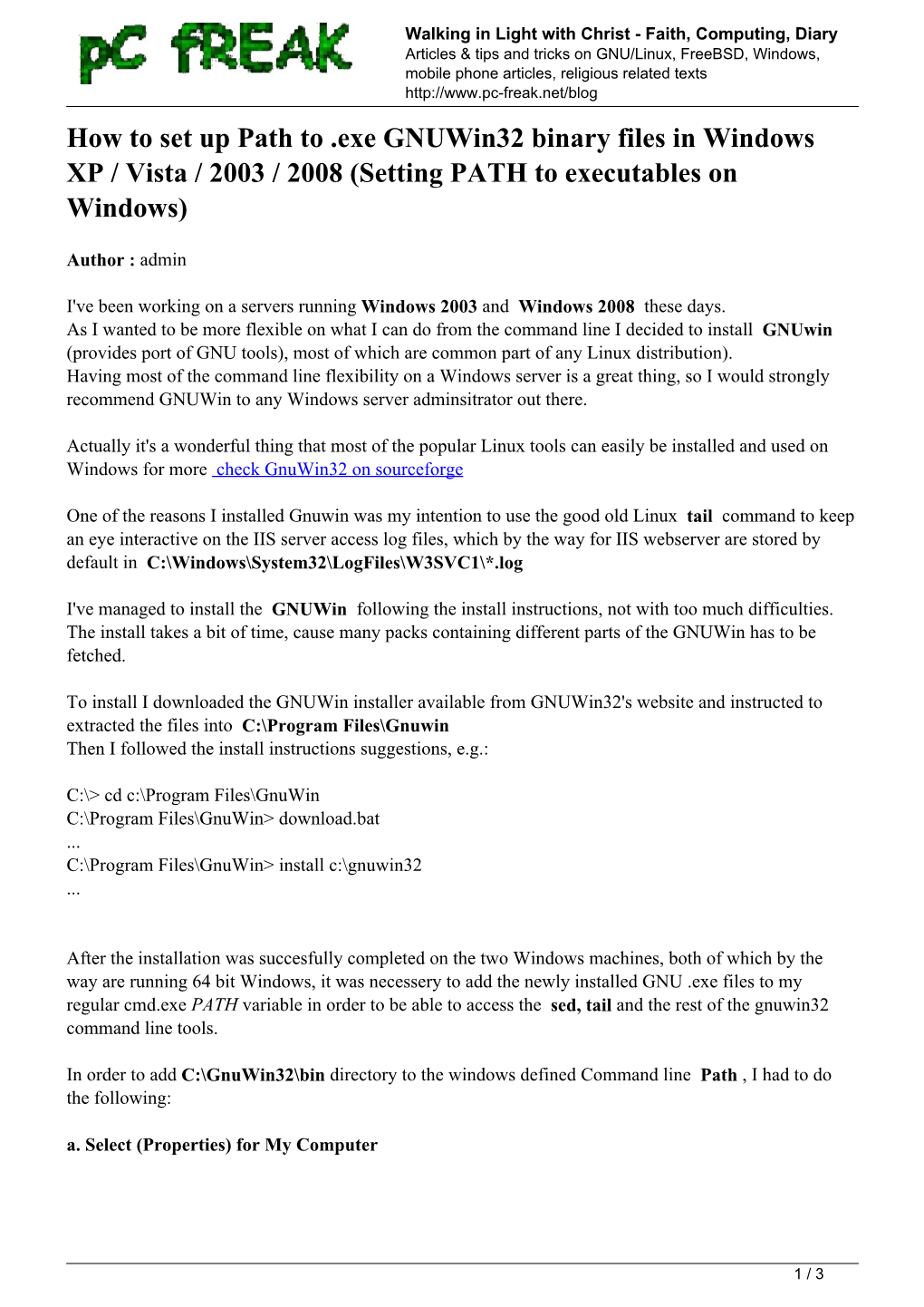 How to Set up Path to .Exe Gnuwin32 Binary Files in Windows XP / Vista / 2003 / 2008 (Setting PATH to Executables on Windows)