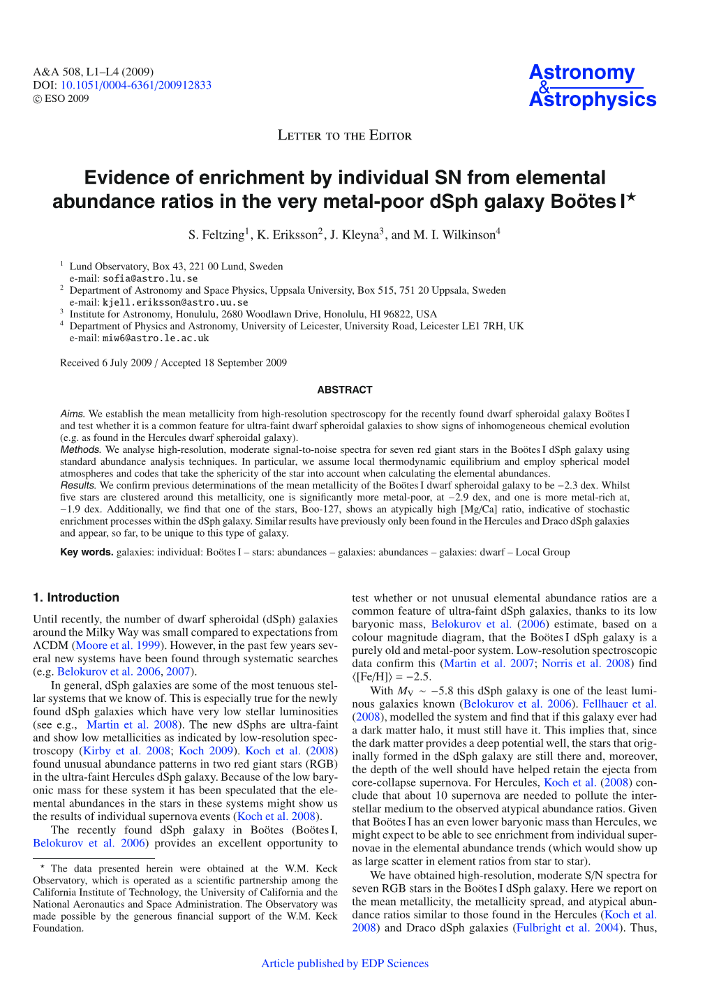 Evidence of Enrichment by Individual SN from Elemental Abundance Ratios in the Very Metal-Poor Dsph Galaxy Boötes I