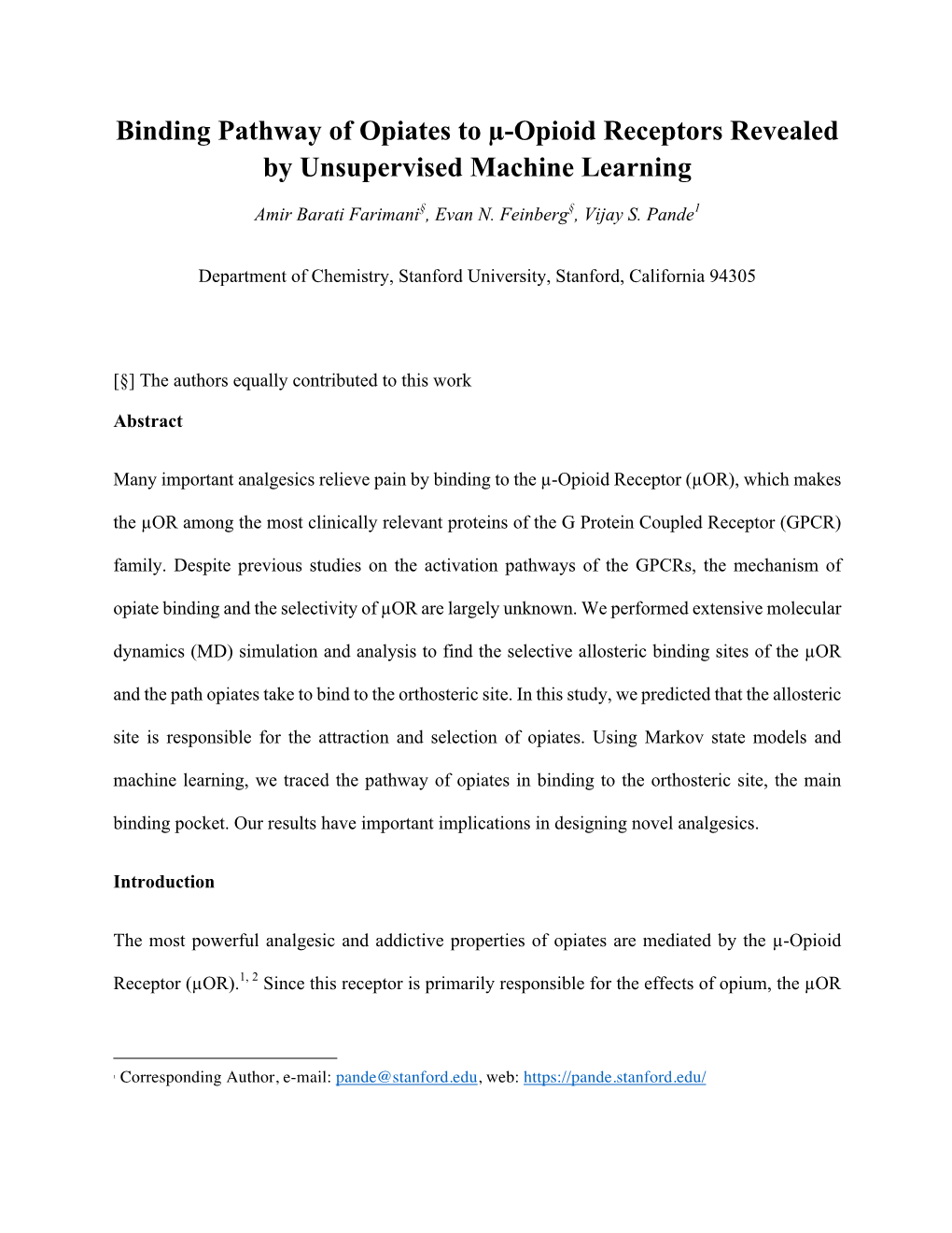 Binding Pathway of Opiates to Μ-Opioid Receptors Revealed by Unsupervised Machine Learning