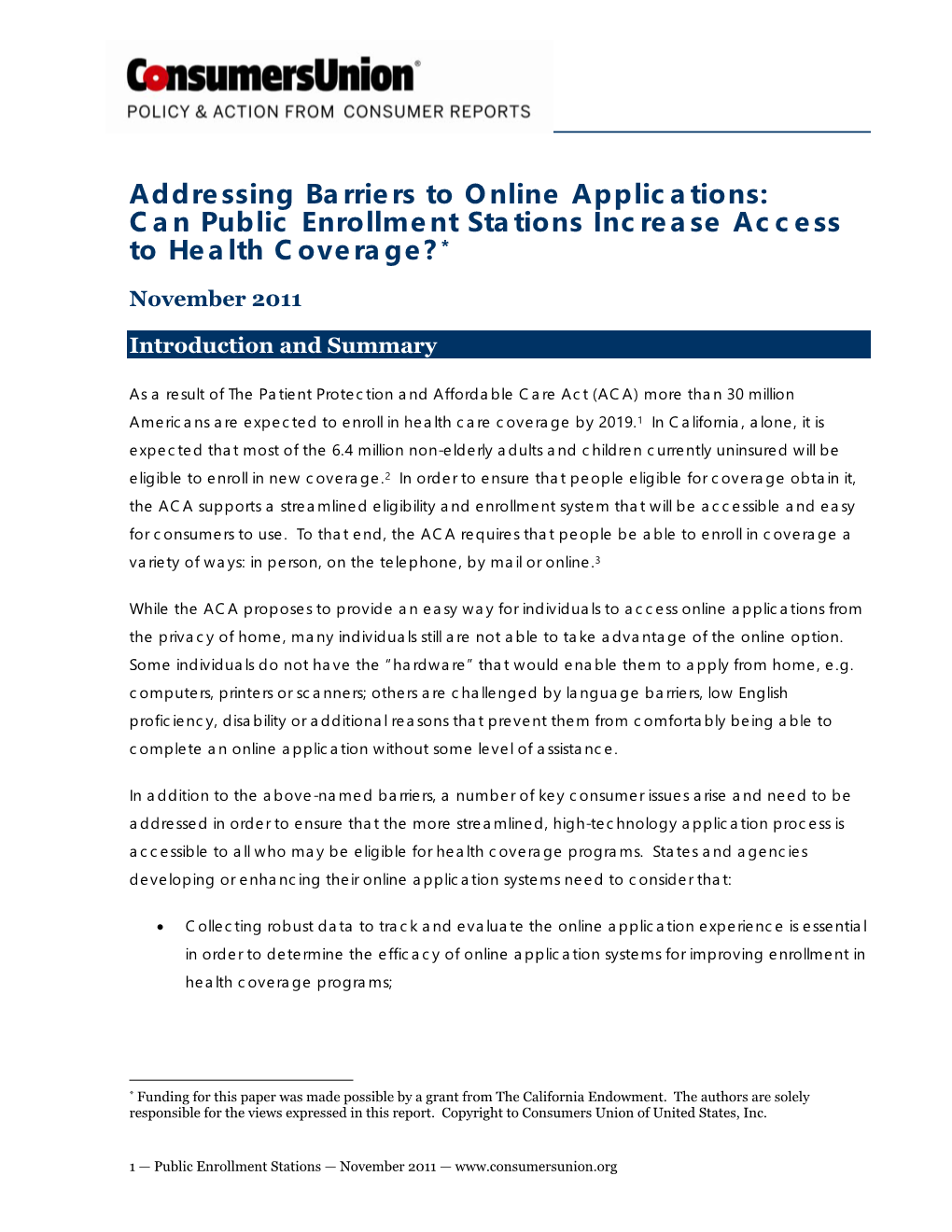 Addressing Barriers to Online Applications: Can Public Enrollment Stations Increase Access to Health Coverage?*