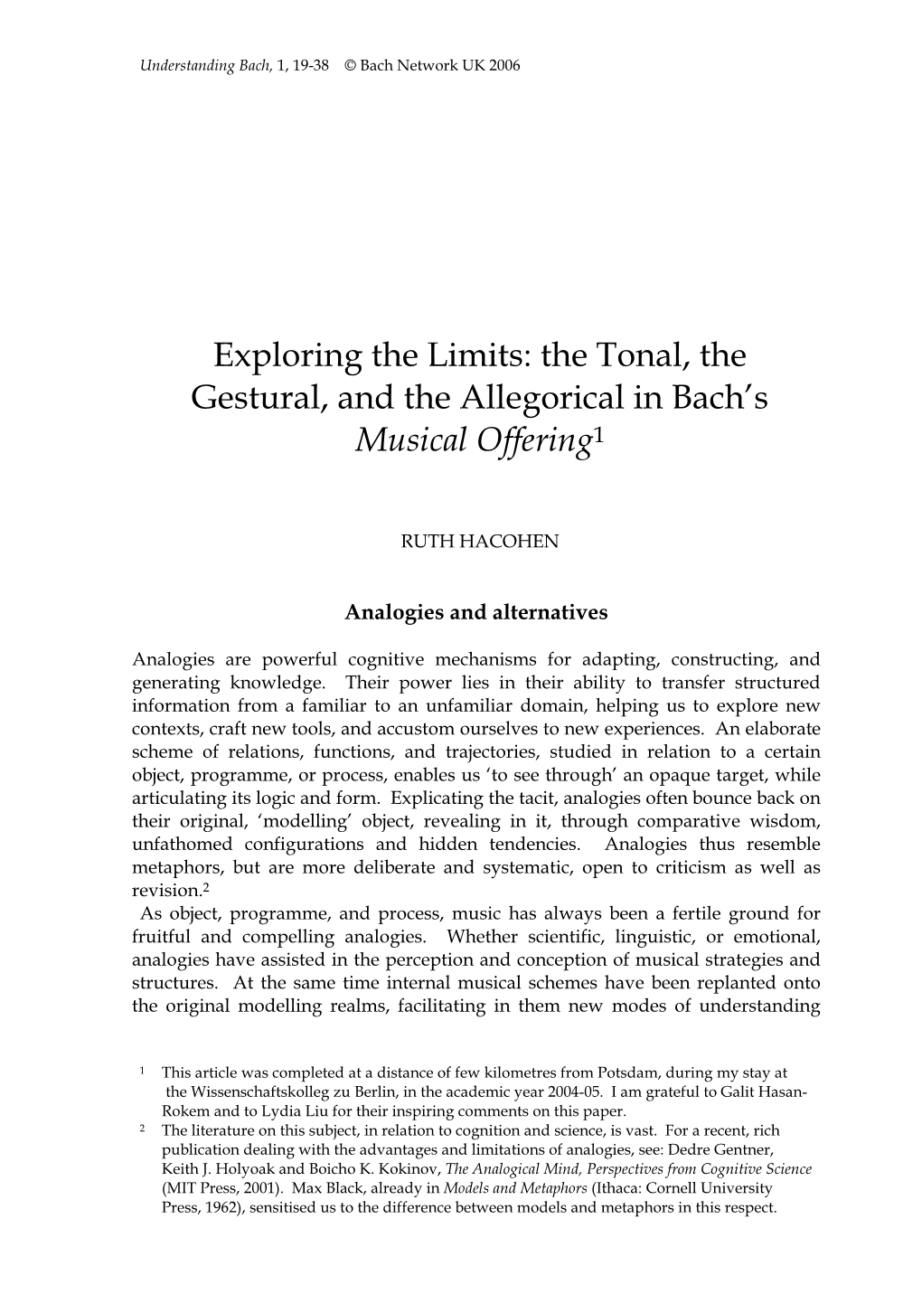 Exploring the Limits: the Tonal, the Gestural, and the Allegorical in Bach’S Musical Offering 1