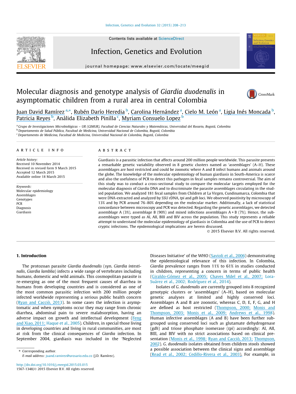 Molecular Diagnosis and Genotype Analysis of Giardia Duodenalis In