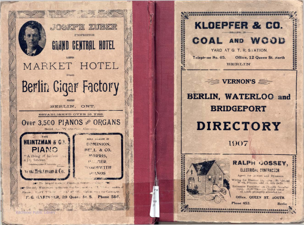 1907 Vernon's Berlin, Waterloo and Bridgeport Directory