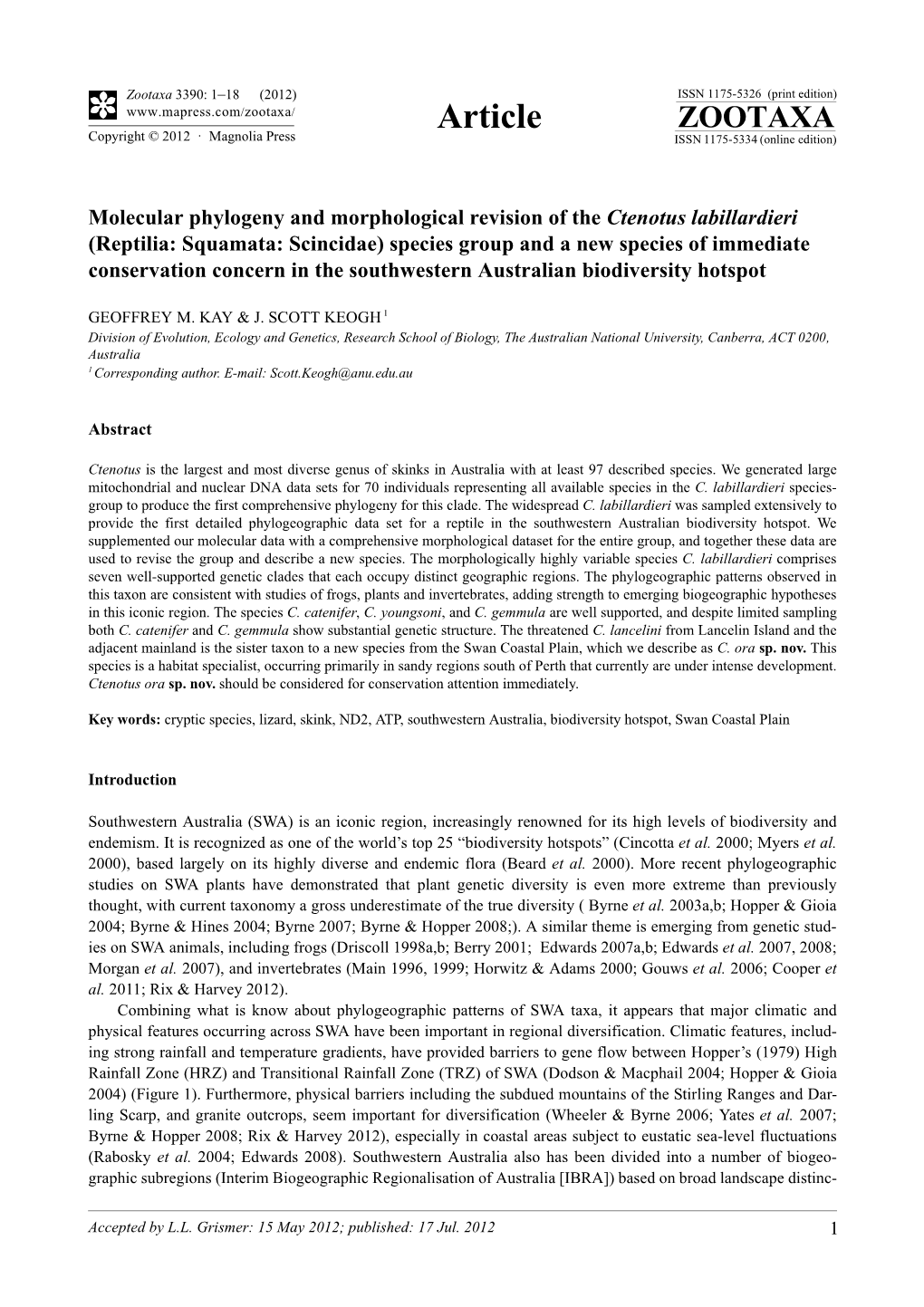 (Reptilia: Squamata: Scincidae) Species Group and a New Species of Immediate Conservation Concern in the Southwestern Australian Biodiversity Hotspot