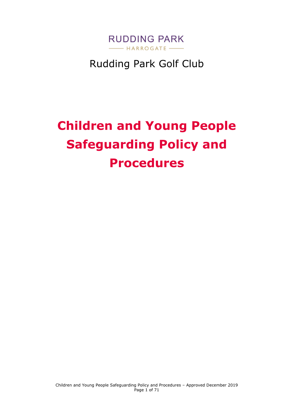 Children and Young People Safeguarding Policy and Procedures