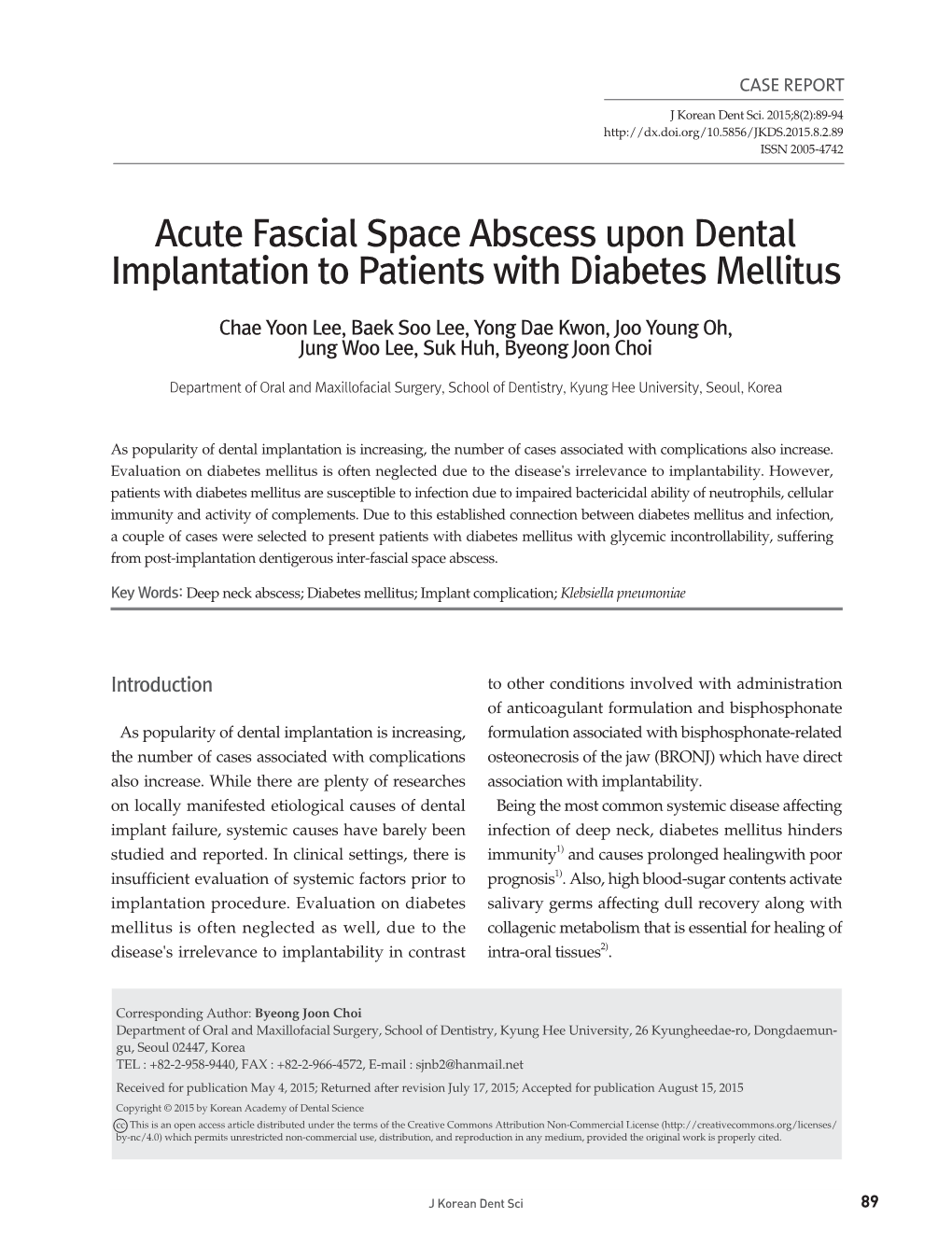 Acute Fascial Space Abscess Upon Dental Implantation to Patients with Diabetes Mellitus