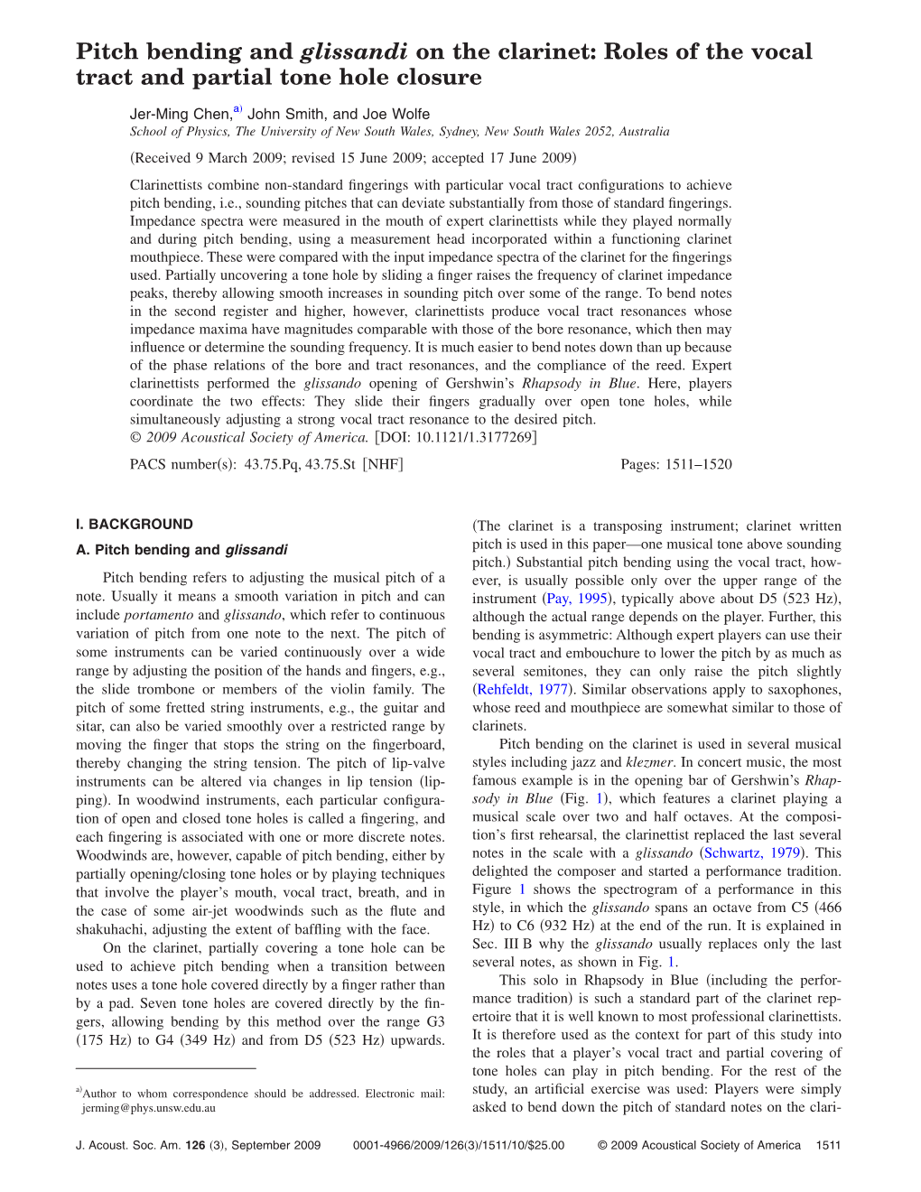 Pitch Bending and Glissandi on the Clarinet: Roles of the Vocal Tract and Partial Tone Hole Closure