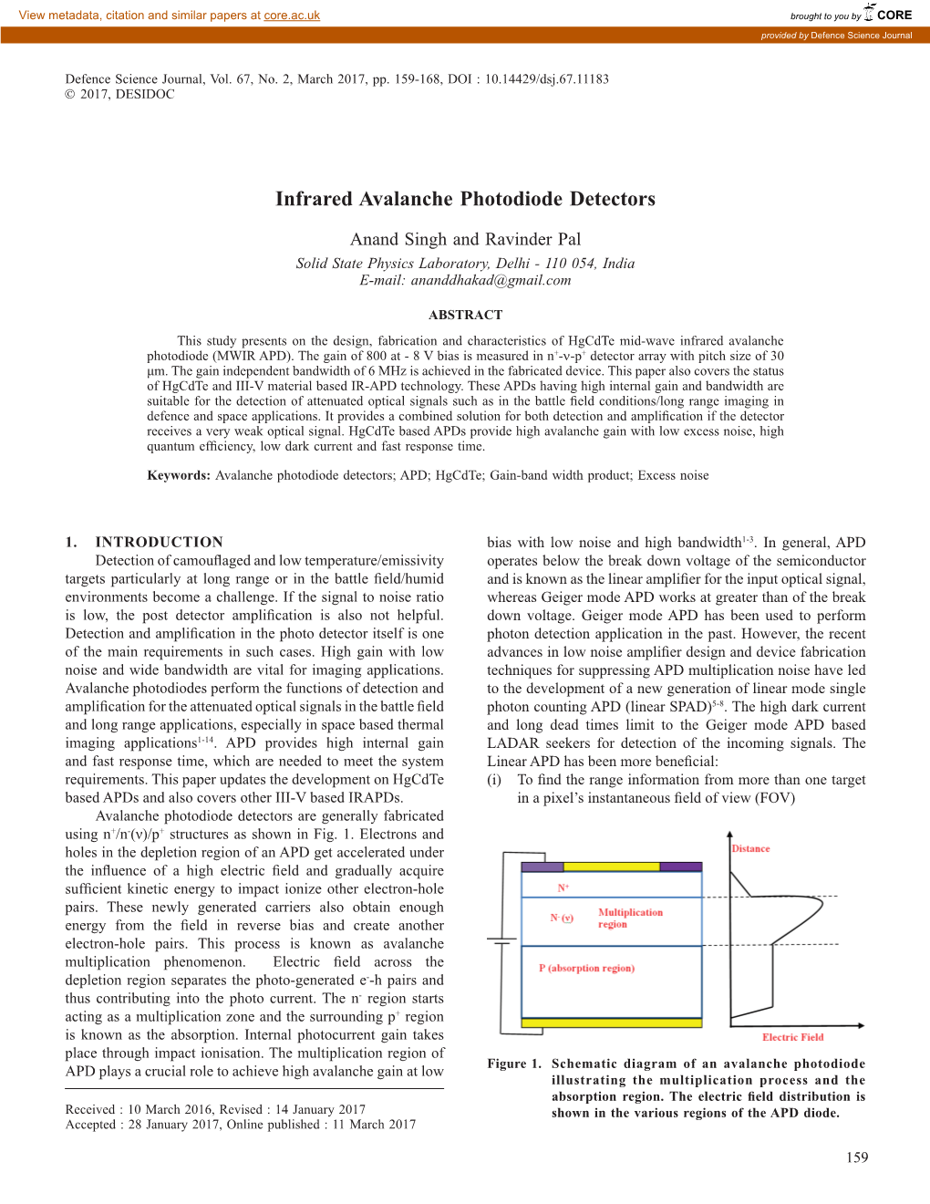 Infrared Avalanche Photodiode Detectors