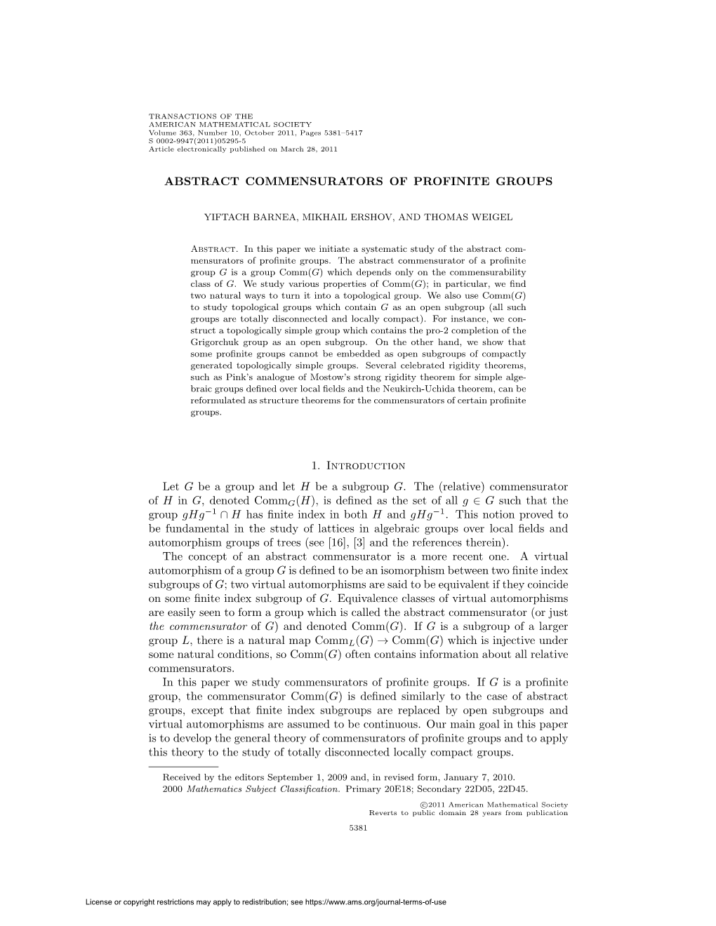 Abstract Commensurators of Profinite Groups 1