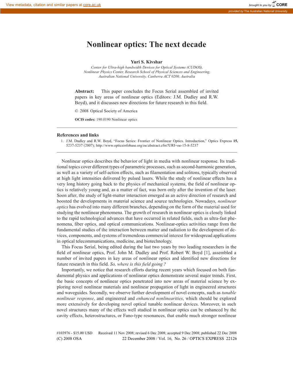 Nonlinear Optics: the Next Decade