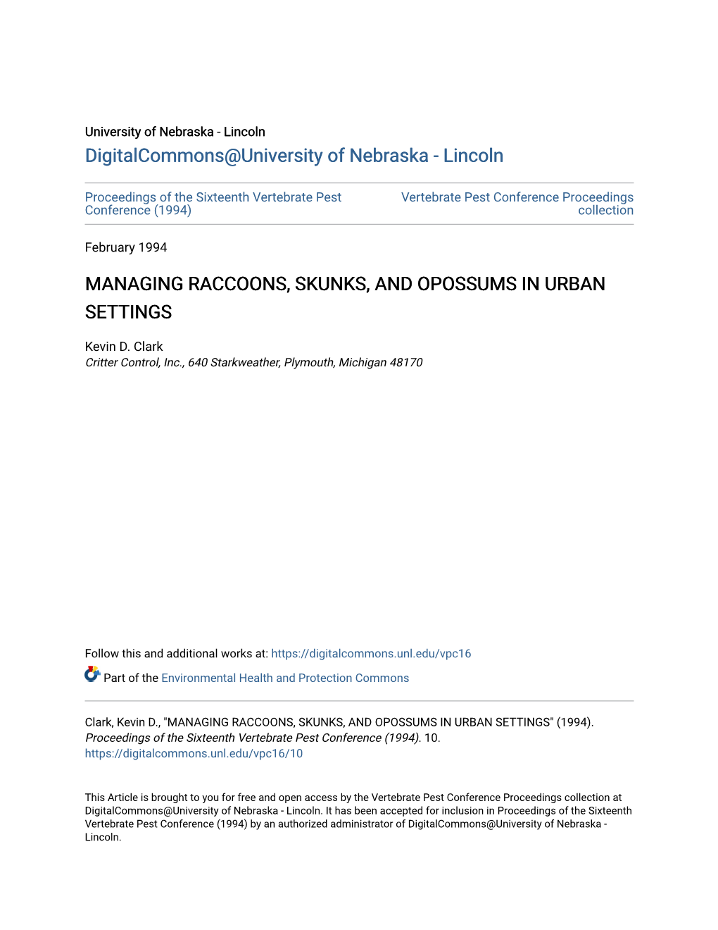 Managing Raccoons, Skunks, and Opossums in Urban Settings