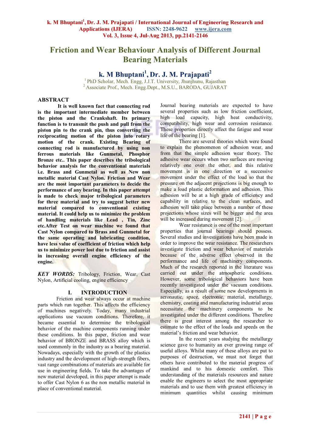 Friction and Wear Behaviour Analysis of Different Journal Bearing Materials