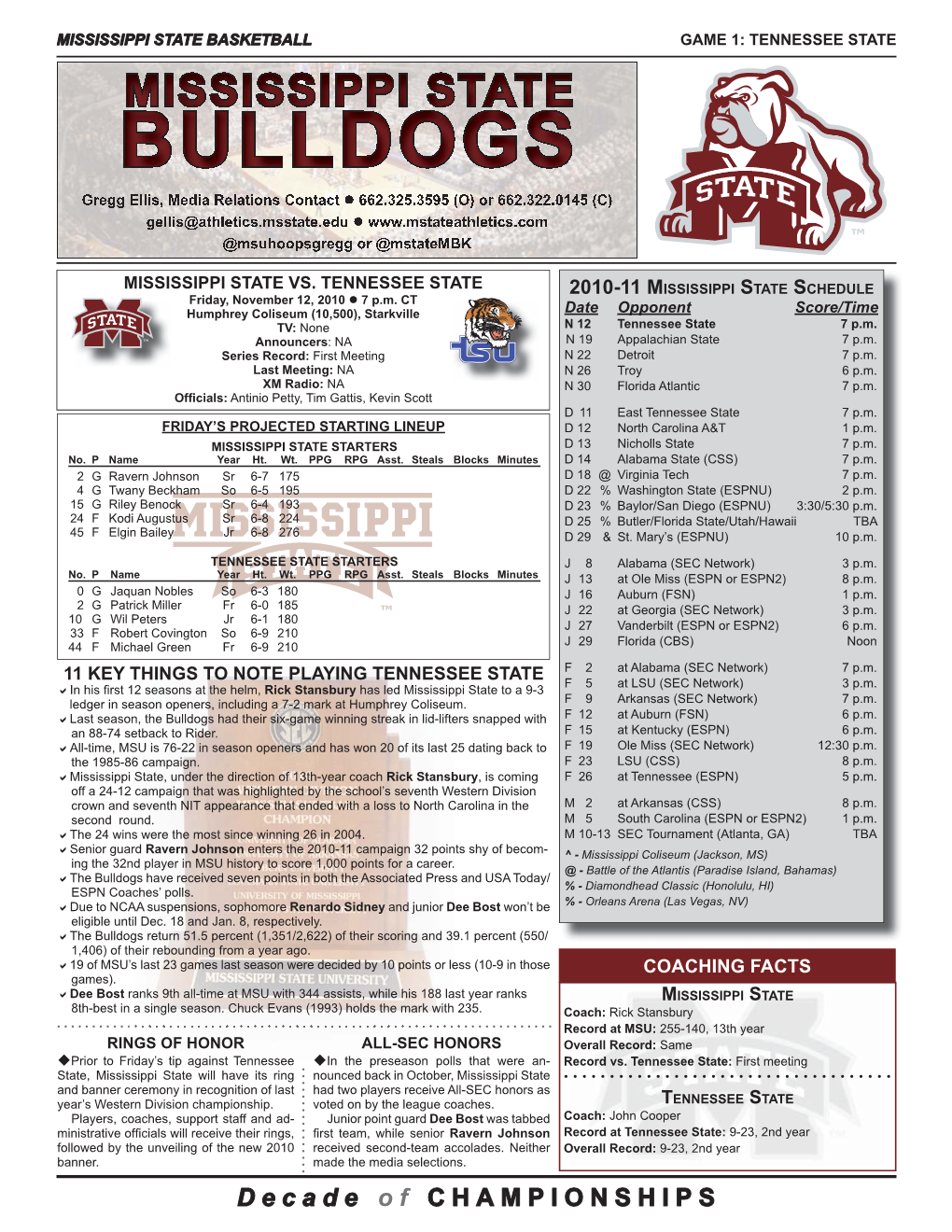 Tennessee State Game Notes.Indd