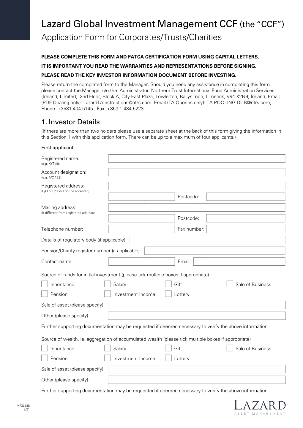 Global Investment Management CCF Application Form for Corporates