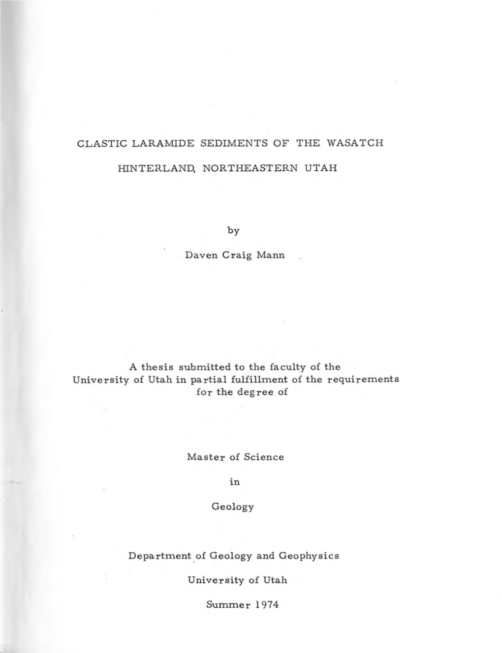 Clastic Laramide Sediments of the Wasatch Hinterland