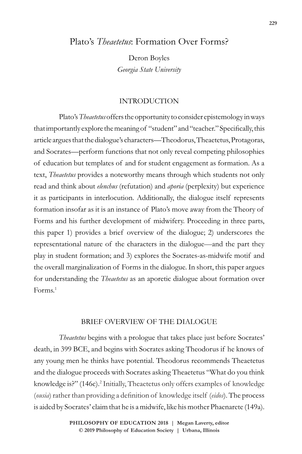 Plato's Theaetetus: Formation Over Forms?