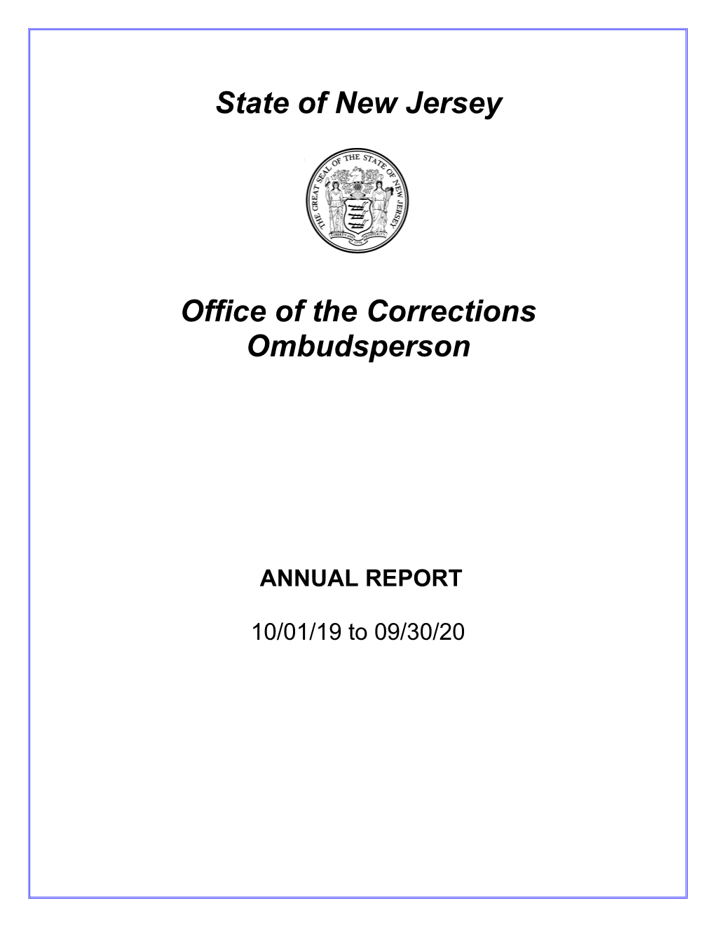 State of New Jersey Office of the Corrections Ombudsperson