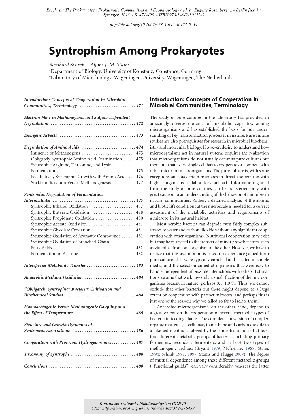 Syntrophism Among Prokaryotes Bernhard Schink1