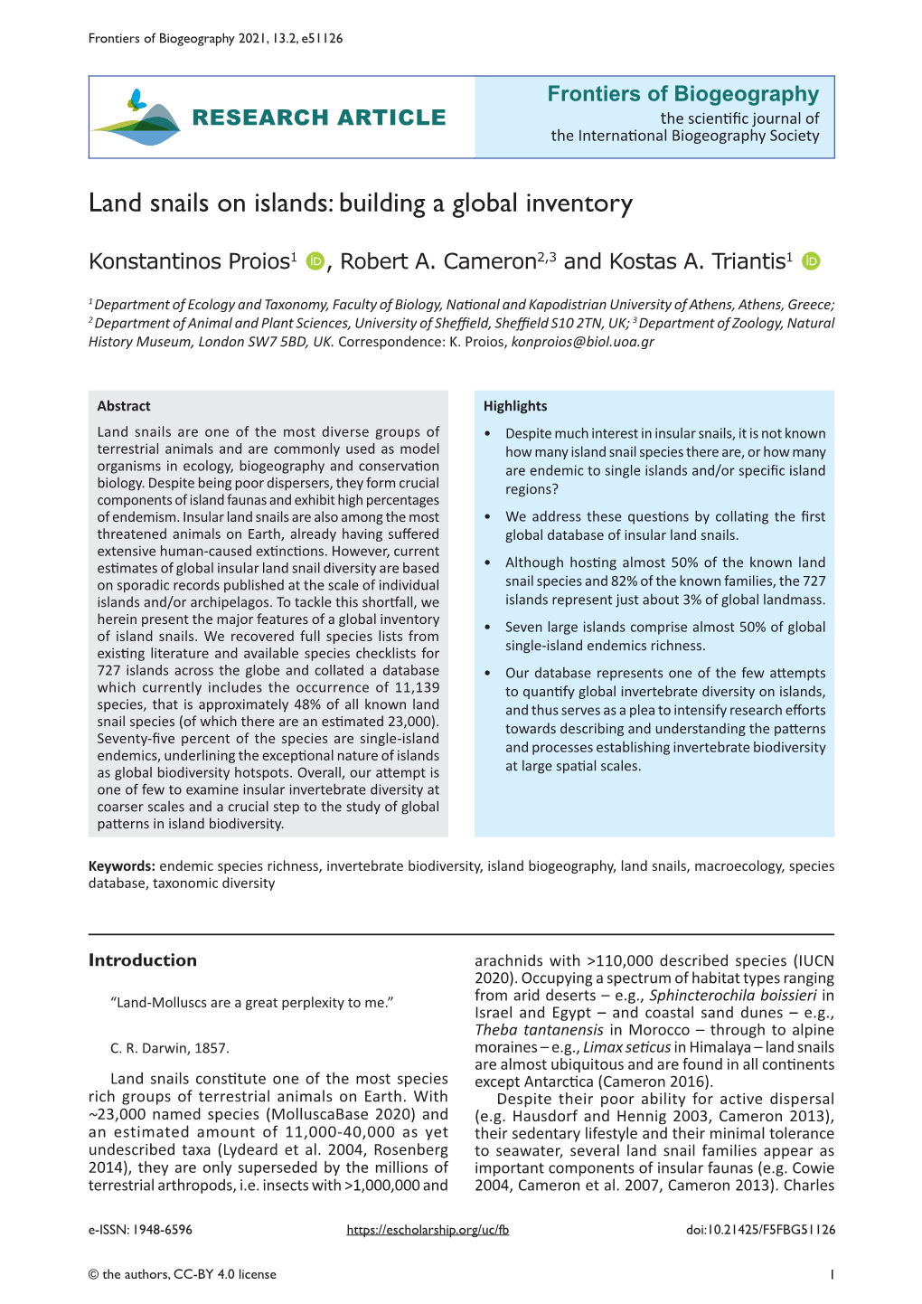 Land Snails on Islands: Building a Global Inventory