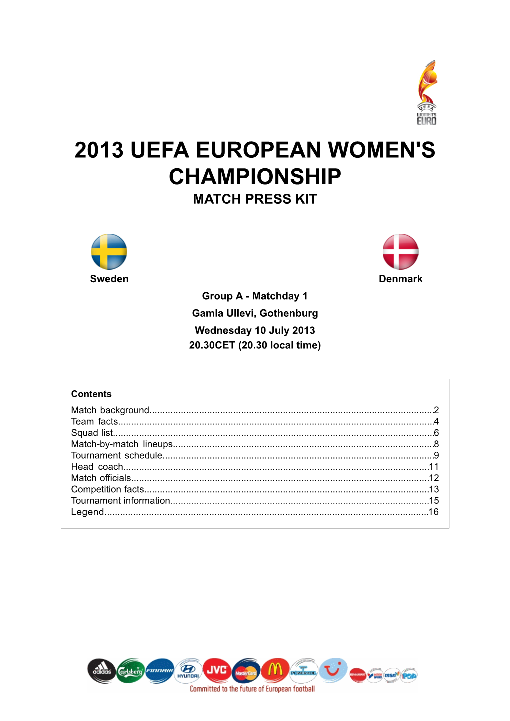 2013 Uefa European Women's Championship Match Press Kit