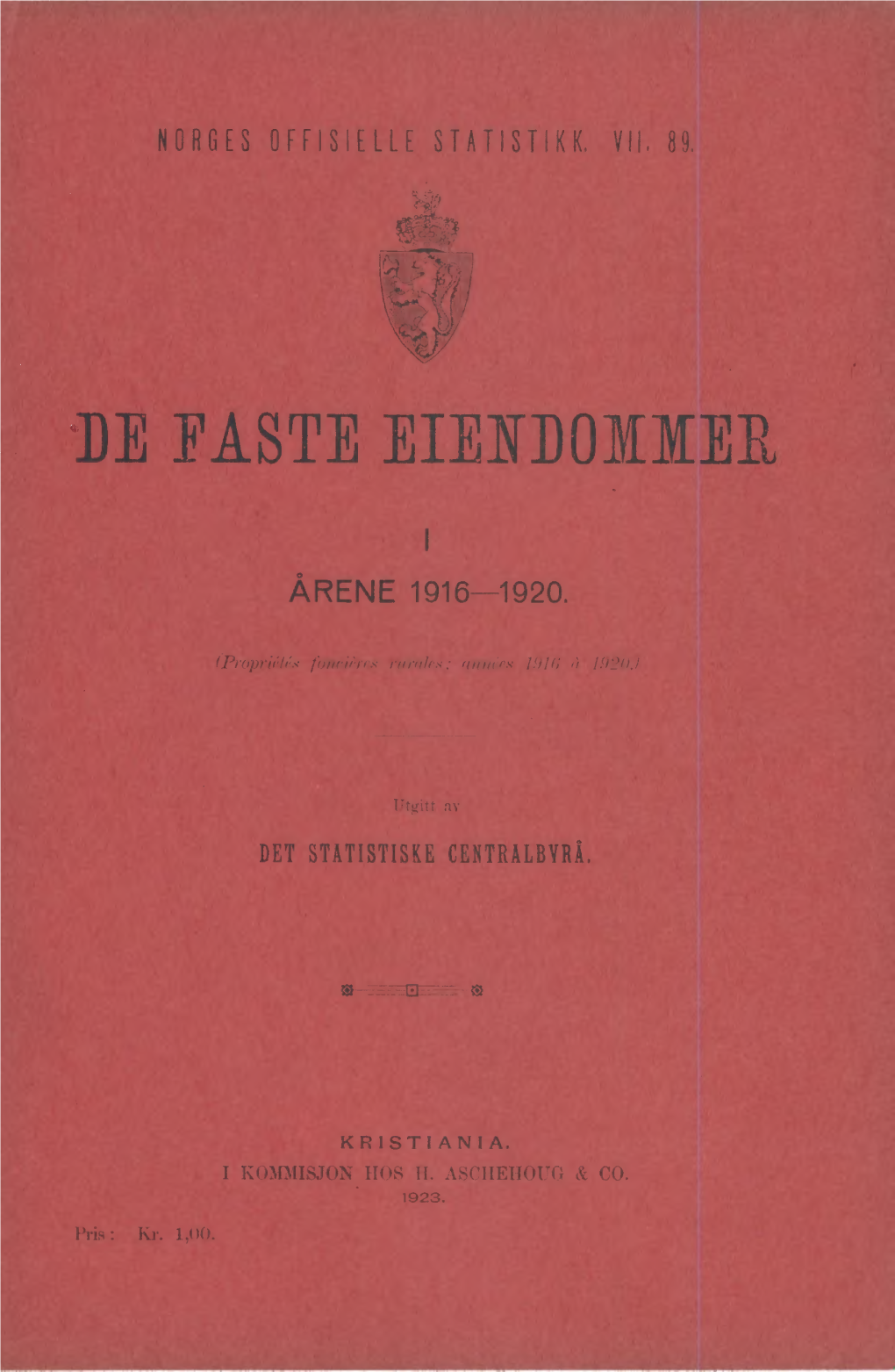 De Faste Eiendommer I Årene 1916-1920