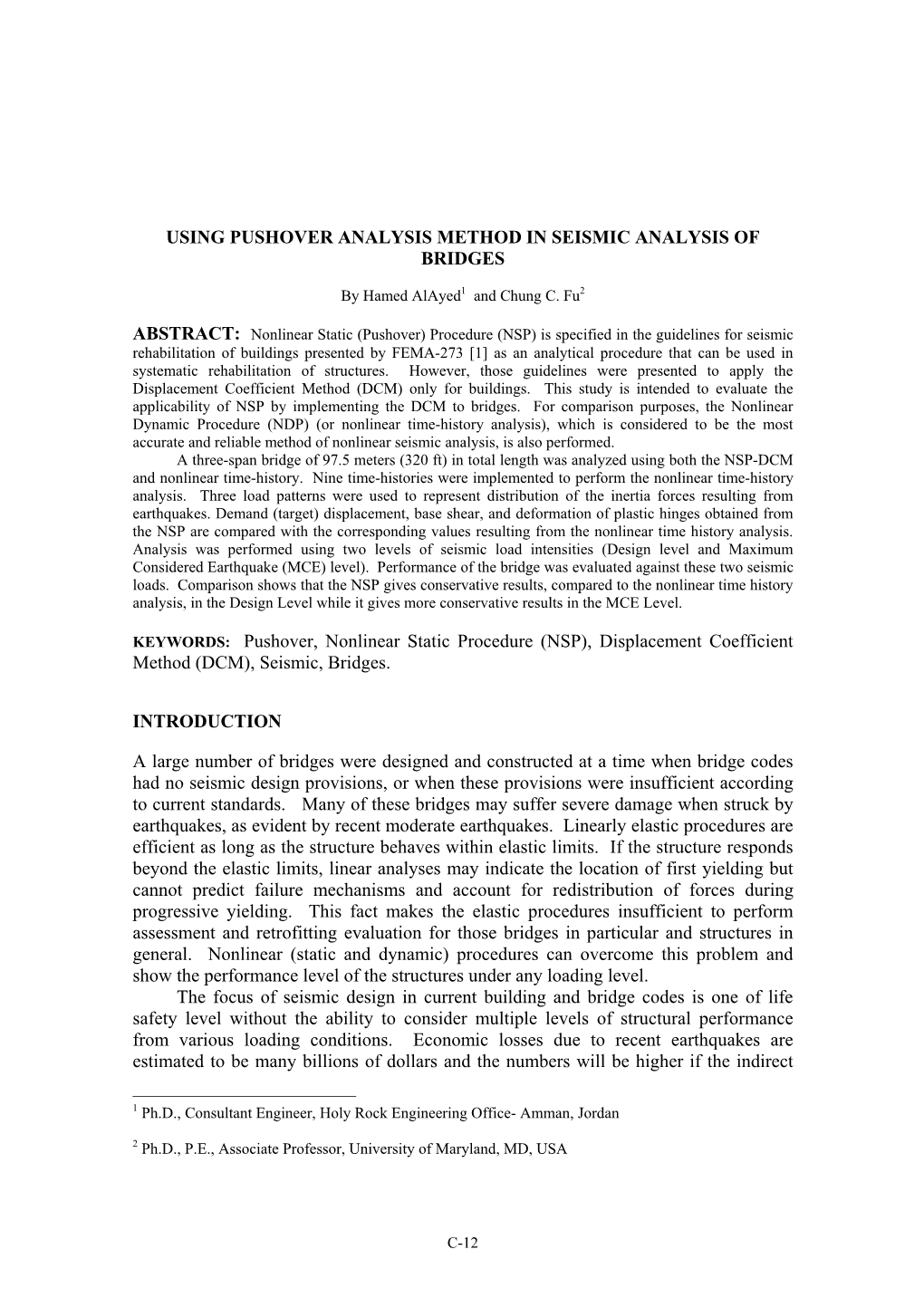 Pushover, Nonlinear Static Procedure (NSP), Displacement Coefficient Method (DCM), Seismic, Bridges