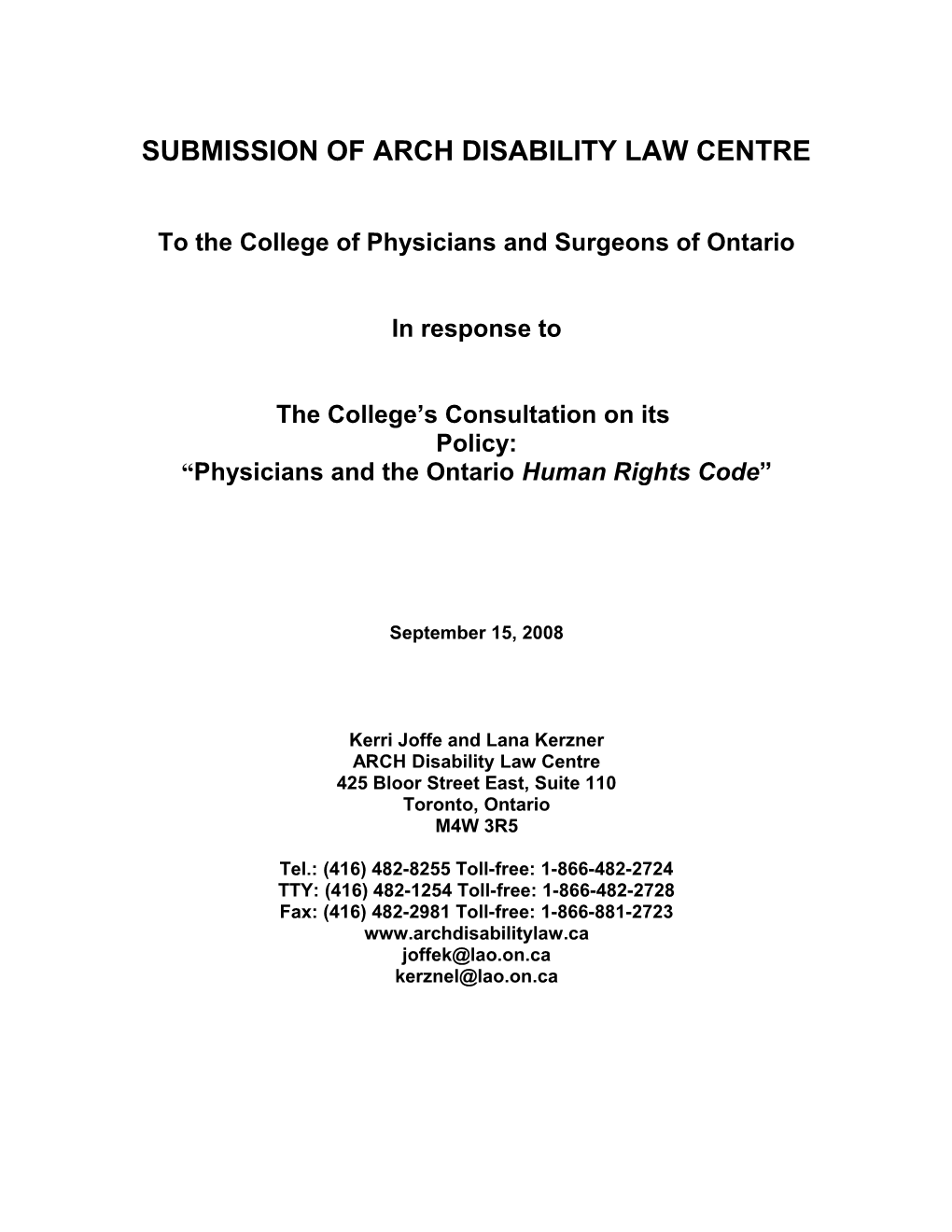 Submission of Arch Disability Law Centre