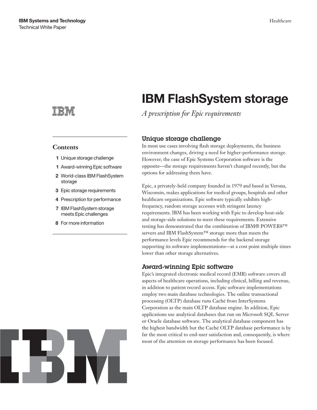 IBM Flashsystem Storage a Prescription for Epic Requirements