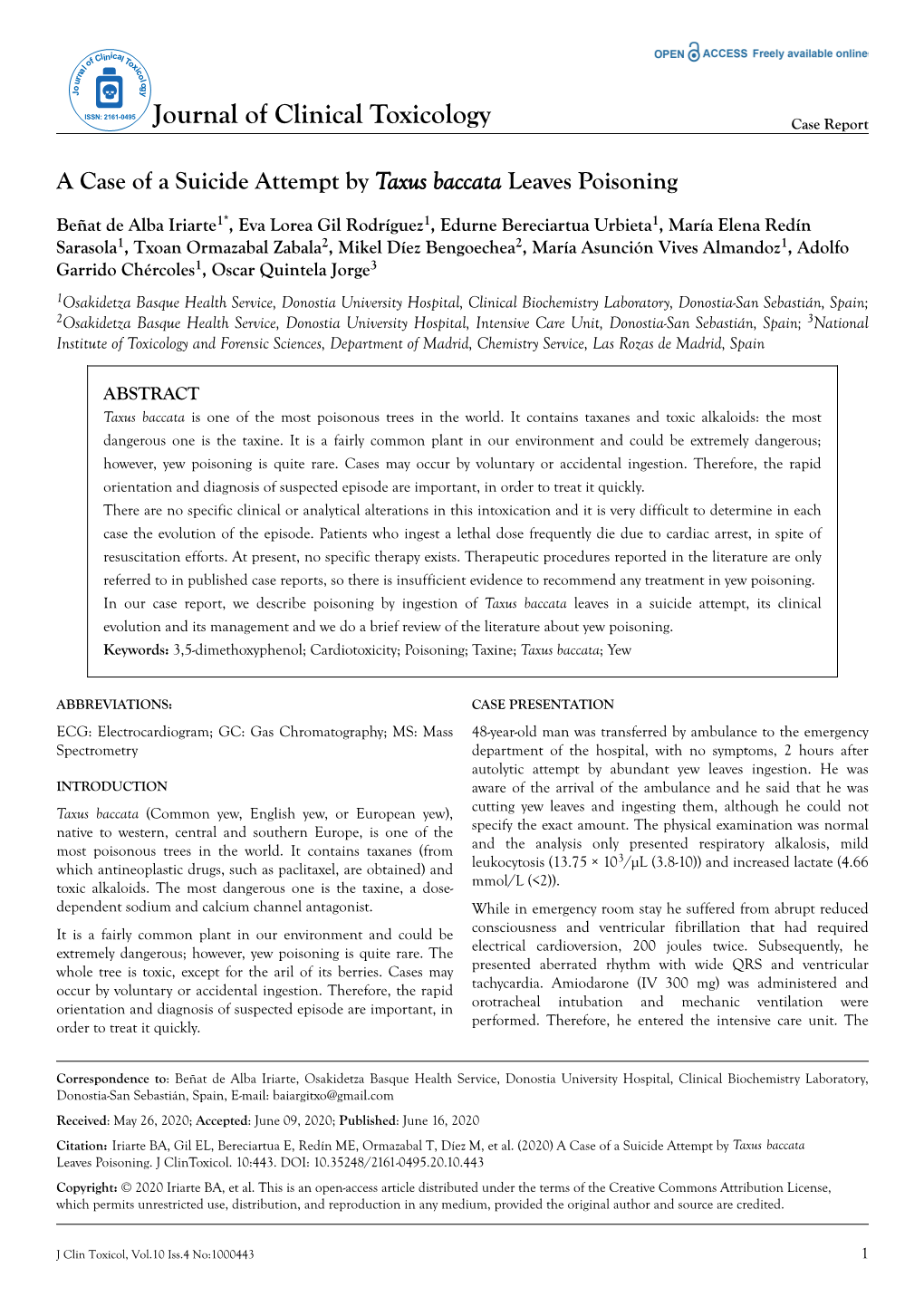 A Case of a Suicide Attempt by Taxus Baccata Leaves Poisoning