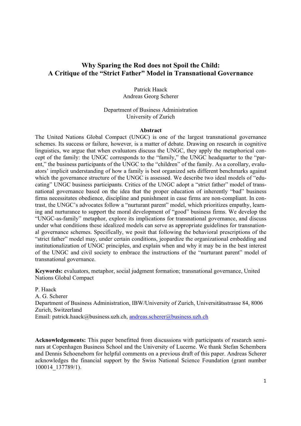 A Critique of the “Strict Father” Model in Transnational Governance