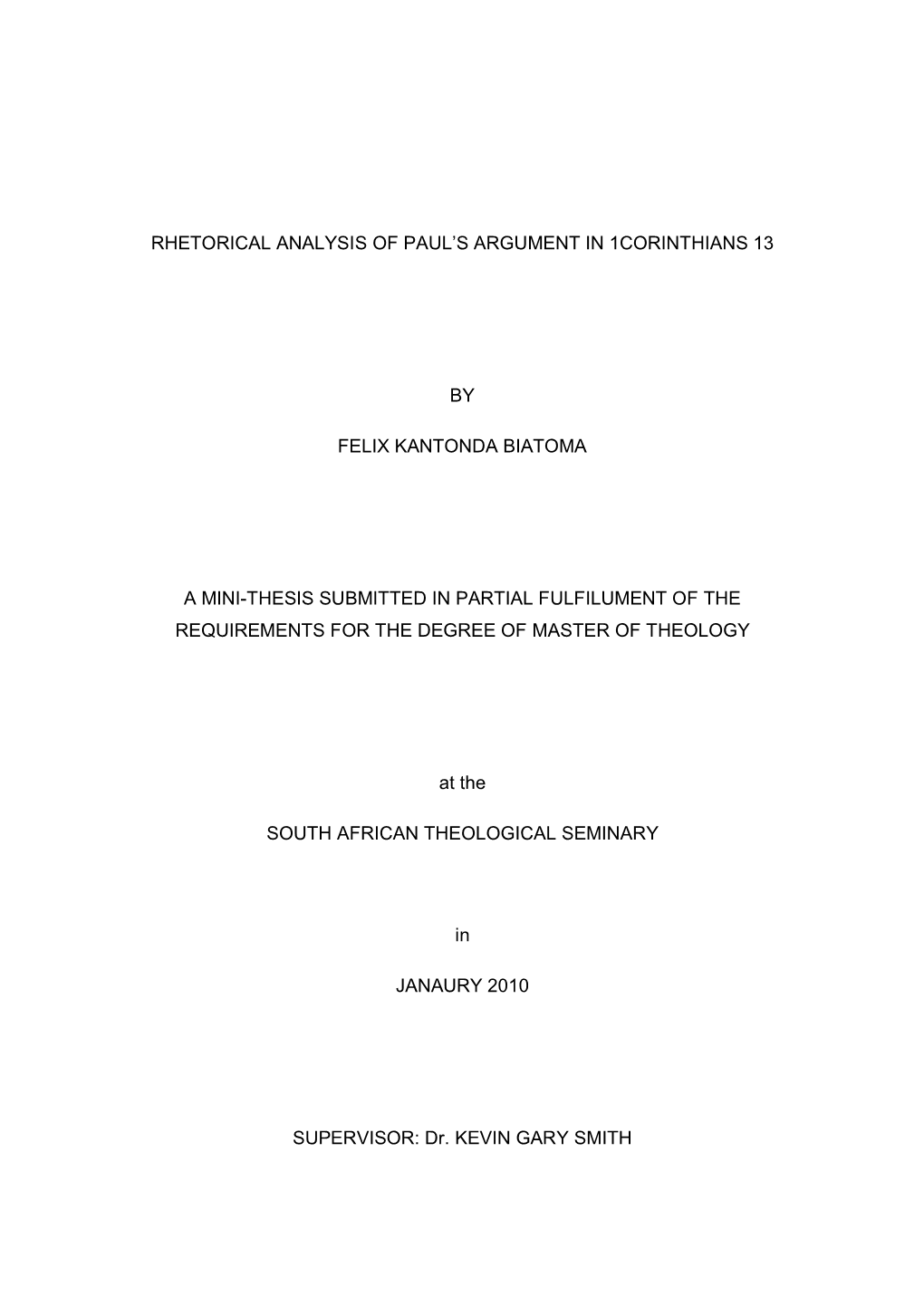 Rhetorical Analysis of Paul's Argument in 1Corinthians 13