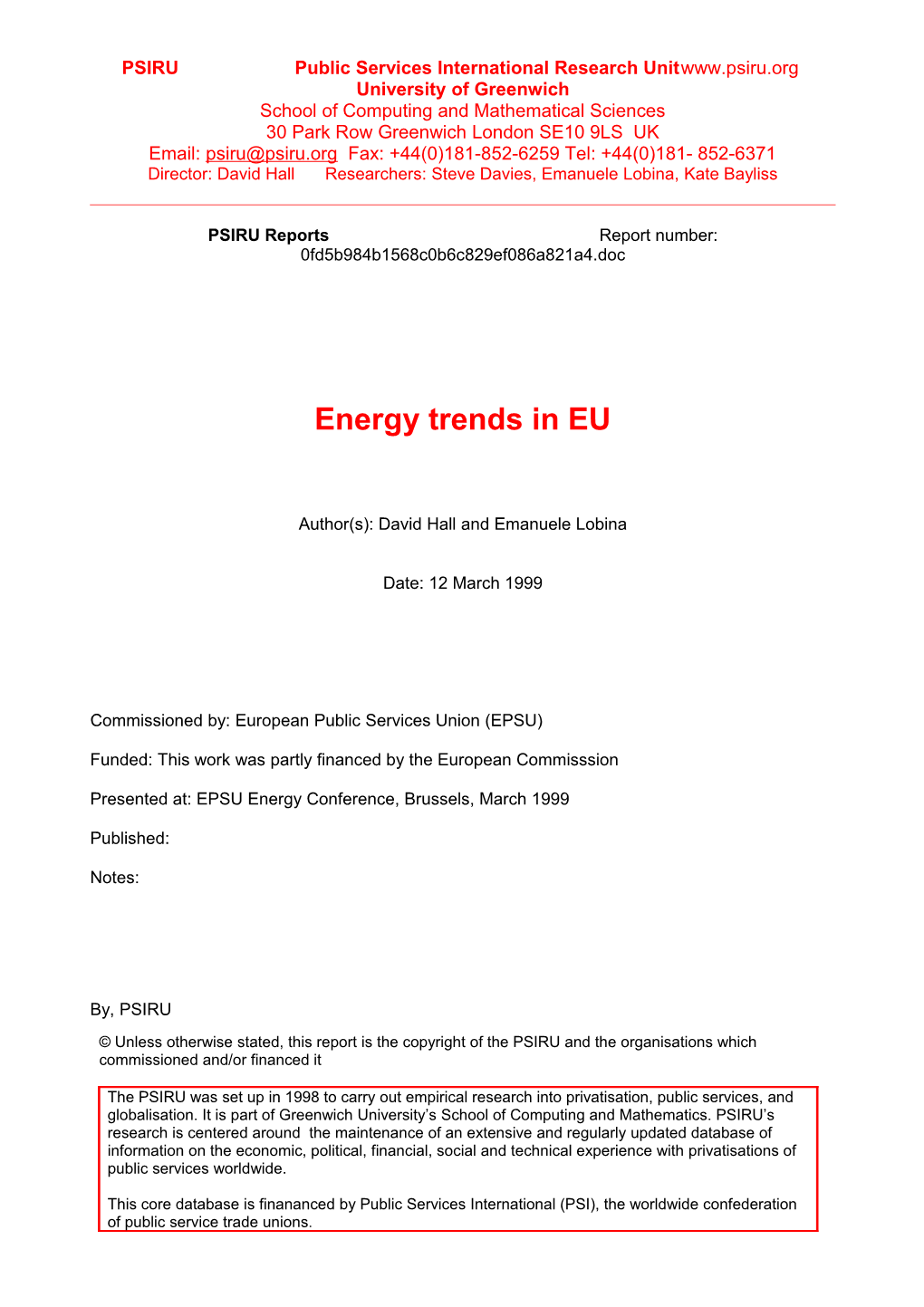 Energy Trends in EU