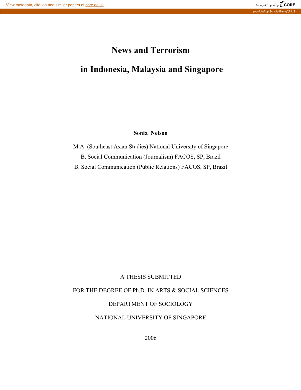 News and Terrorism in Indonesia, Malaysia and Singapore