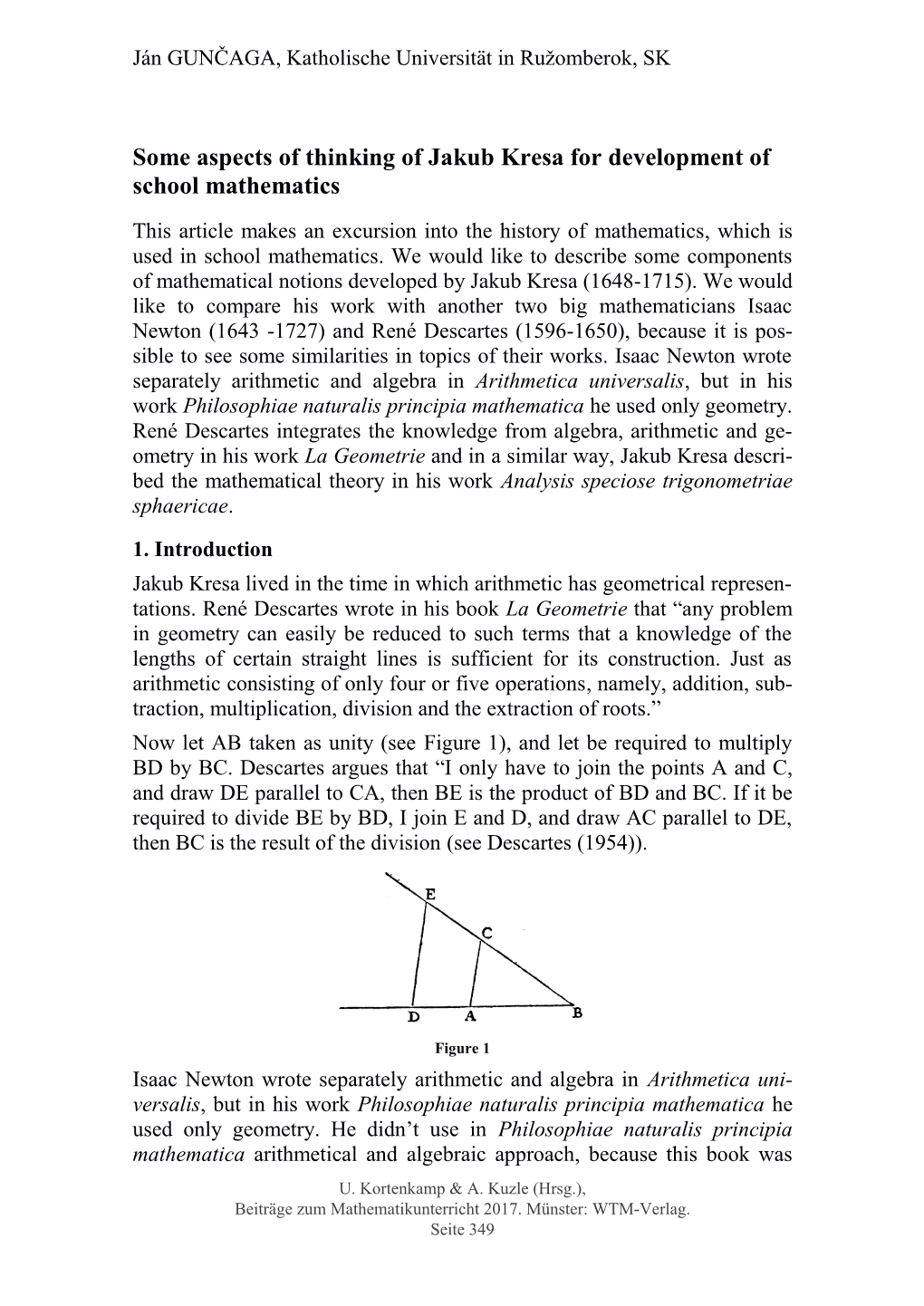Some Aspects of Thinking of Jakub Kresa for Development of School Mathematics