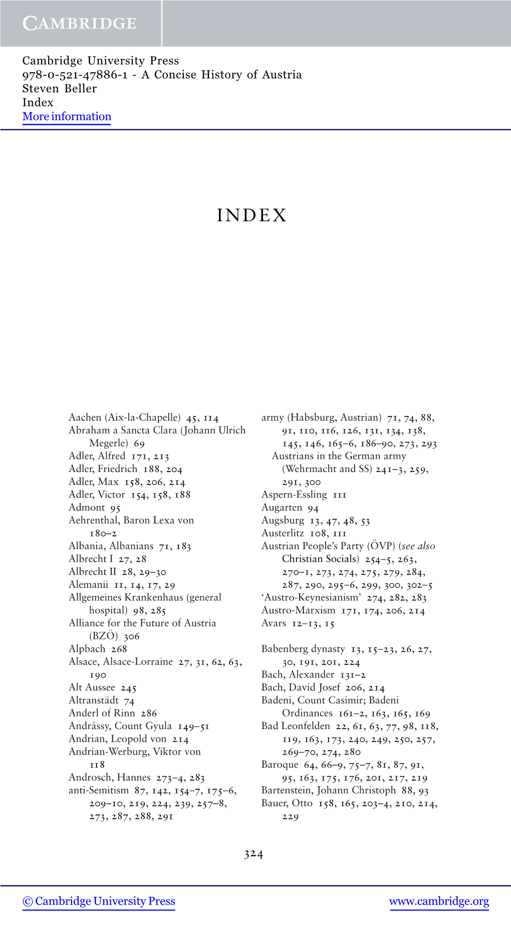 A Concise History of Austria Steven Beller Index More Information