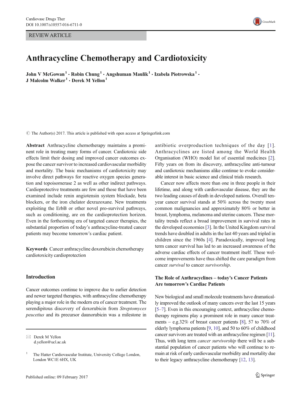 Anthracycline Chemotherapy and Cardiotoxicity