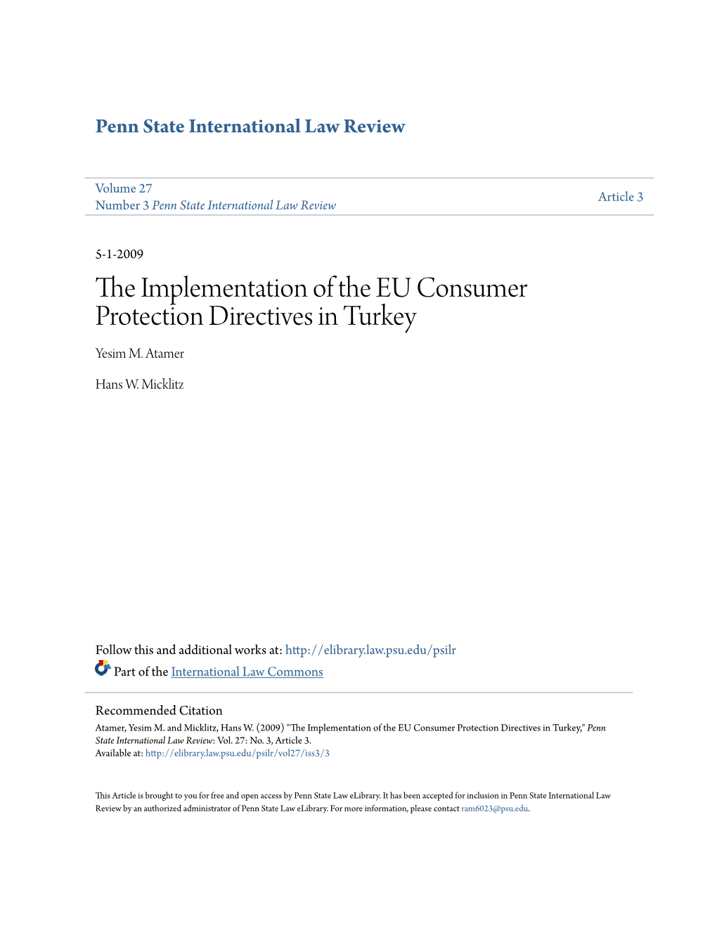 The Implementation of the EU Consumer Protection Directives in Turkey