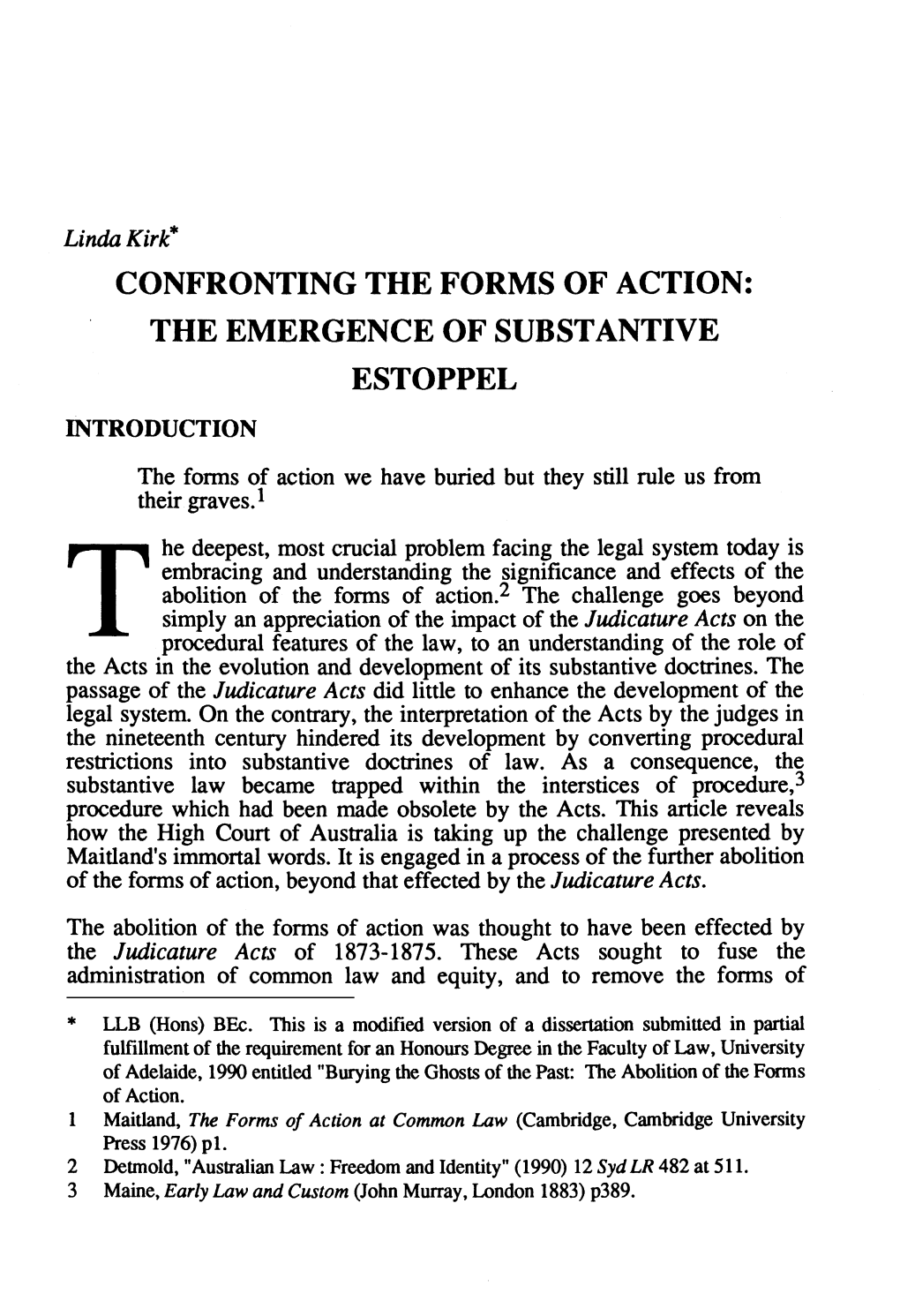 Confronting the Forms of Action: the Emergence of Substantive Estoppel Introduction