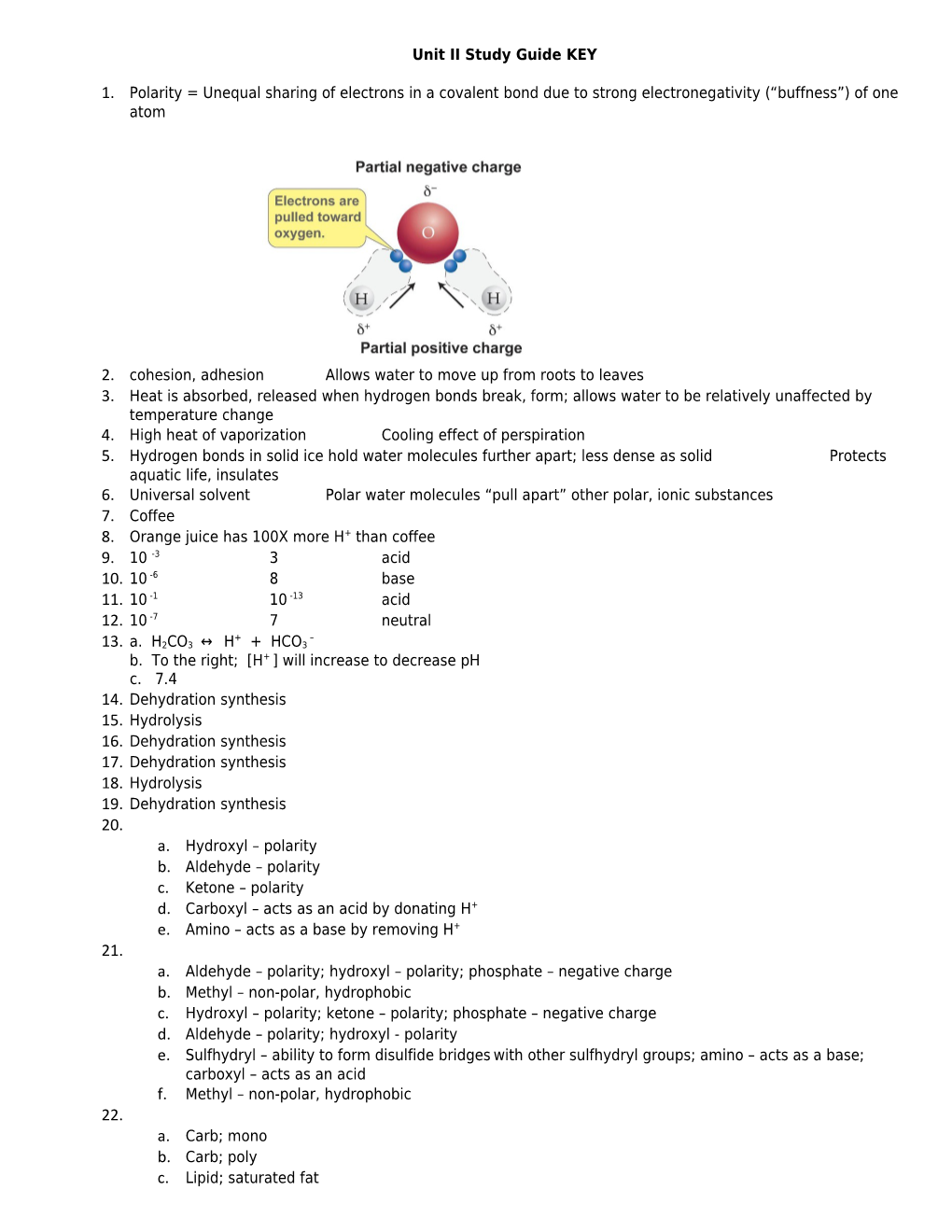 Unit I Study Guide KEY