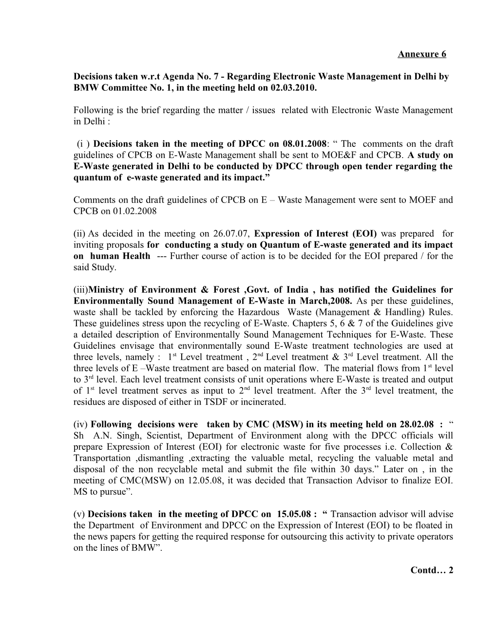 Decisions Taken W.R.T Agenda No.7-Regarding Electronic Waste Management in Delhi by BMW