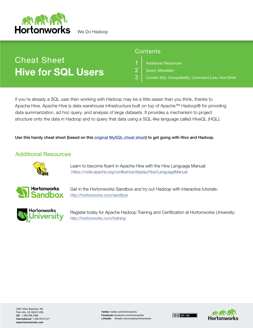 SQL to Hive Cheat Sheet