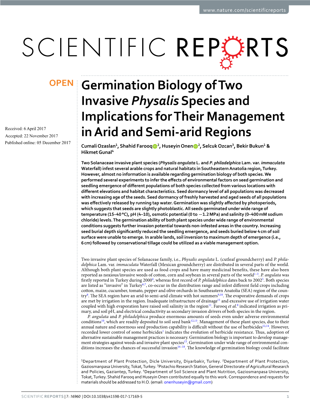 Germination Biology of Two Invasive Physalis Species and Implications for Their Management in Arid and Semi-Arid Regions