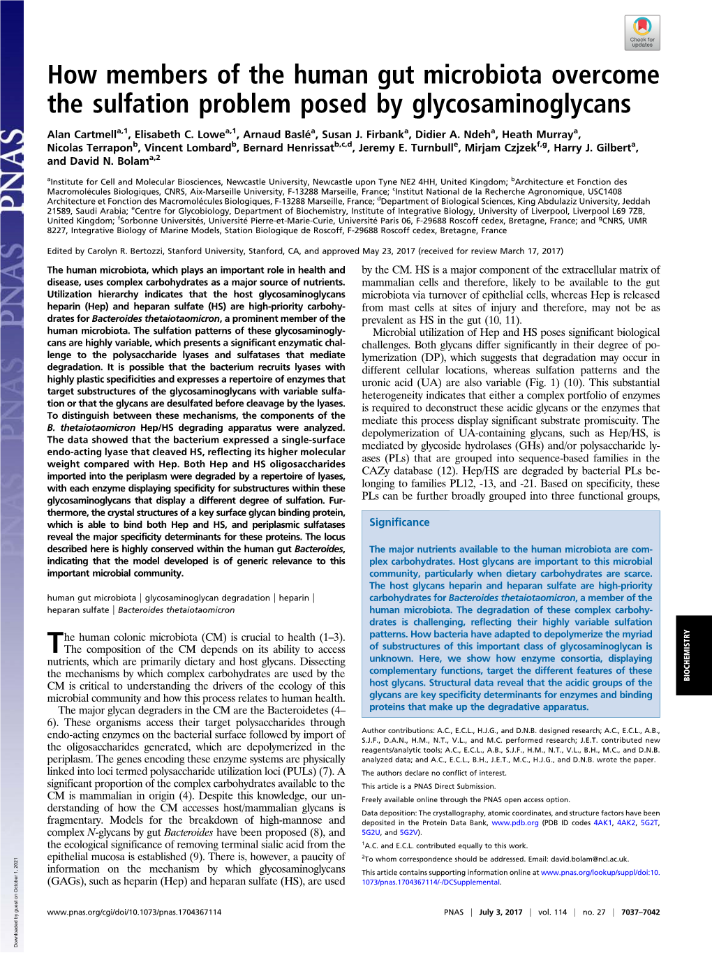 How Members of the Human Gut Microbiota Overcome the Sulfation Problem Posed by Glycosaminoglycans