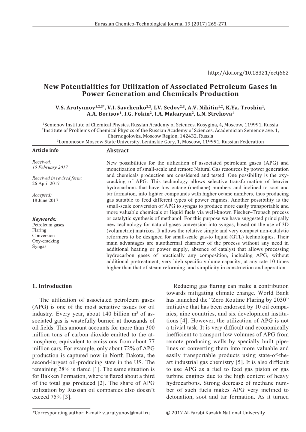 New Potentialities for Utilization of Associated Petroleum Gases in Power Generation and Chemicals Production