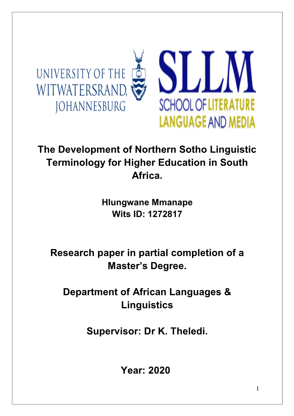 The Development of Northern Sotho Linguistic Terminology for Higher Education in South Africa