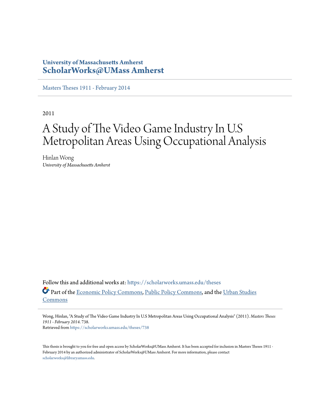 A Study of the Video Game Industry in US Metropolitan Areas