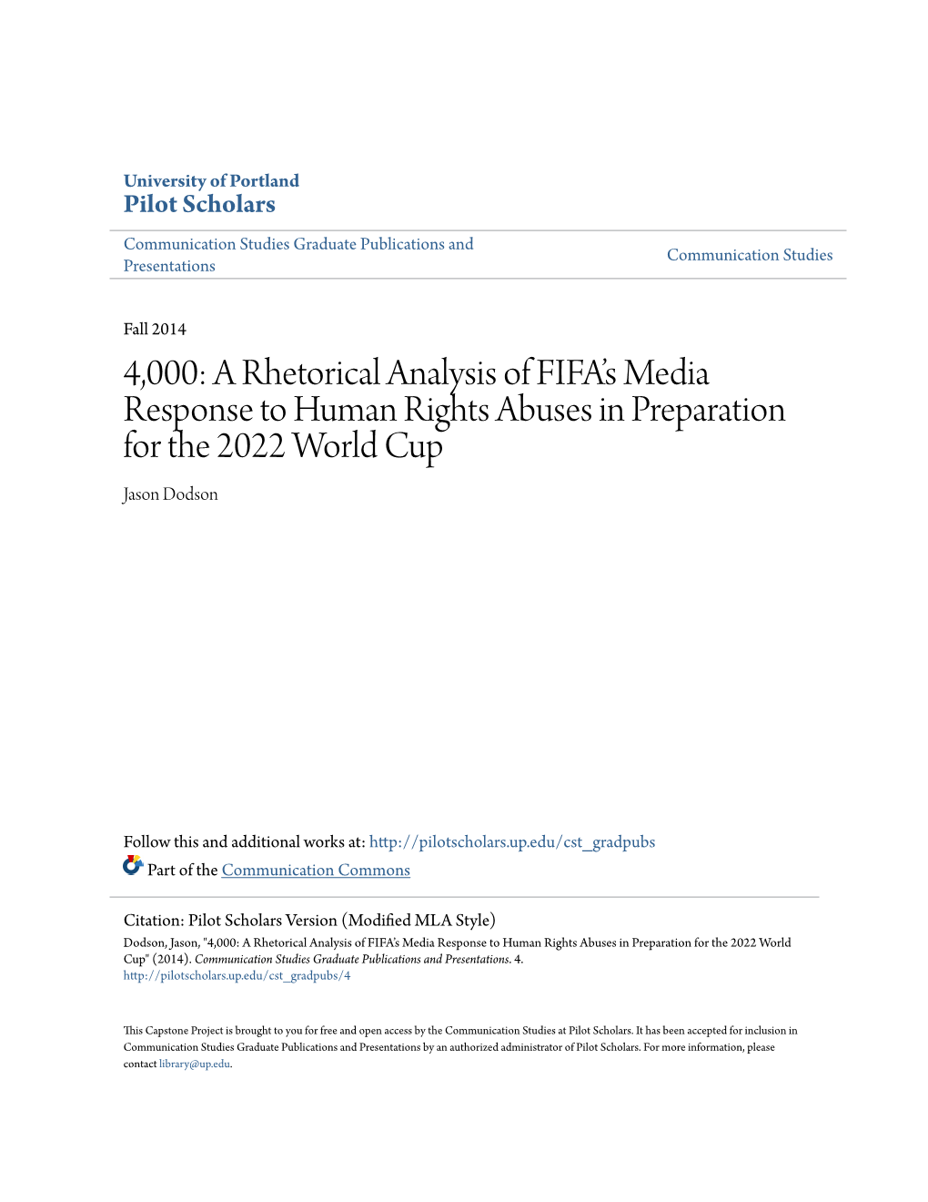 A Rhetorical Analysis of FIFA's Media Response to Human Rights Abuses