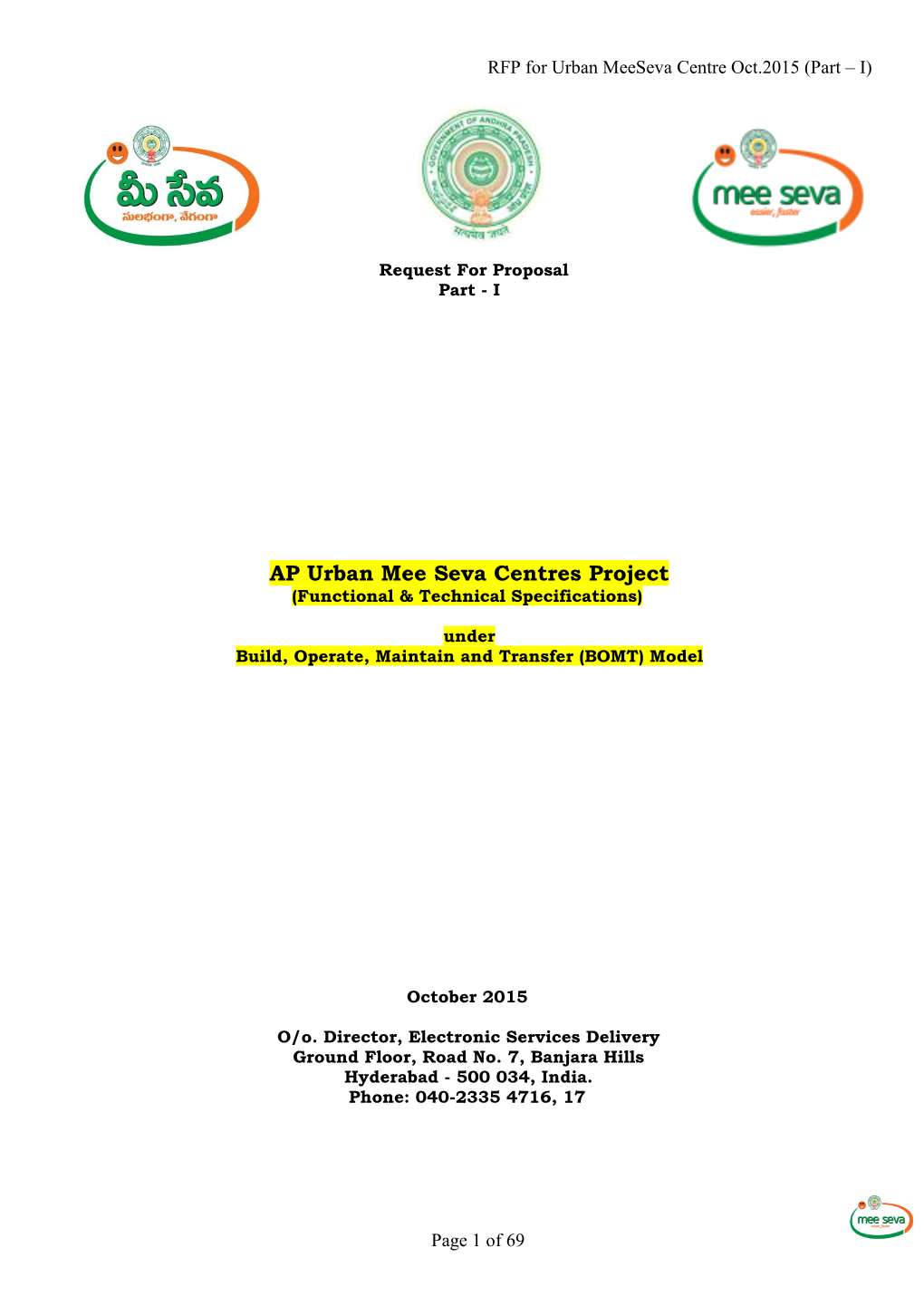 AP Urban Mee Seva Centres Project (Functional & Technical Specifications)