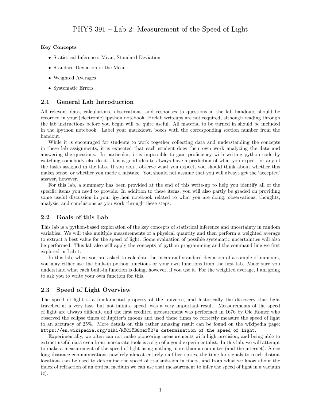 PHYS 391 – Lab 2: Measurement of the Speed of Light