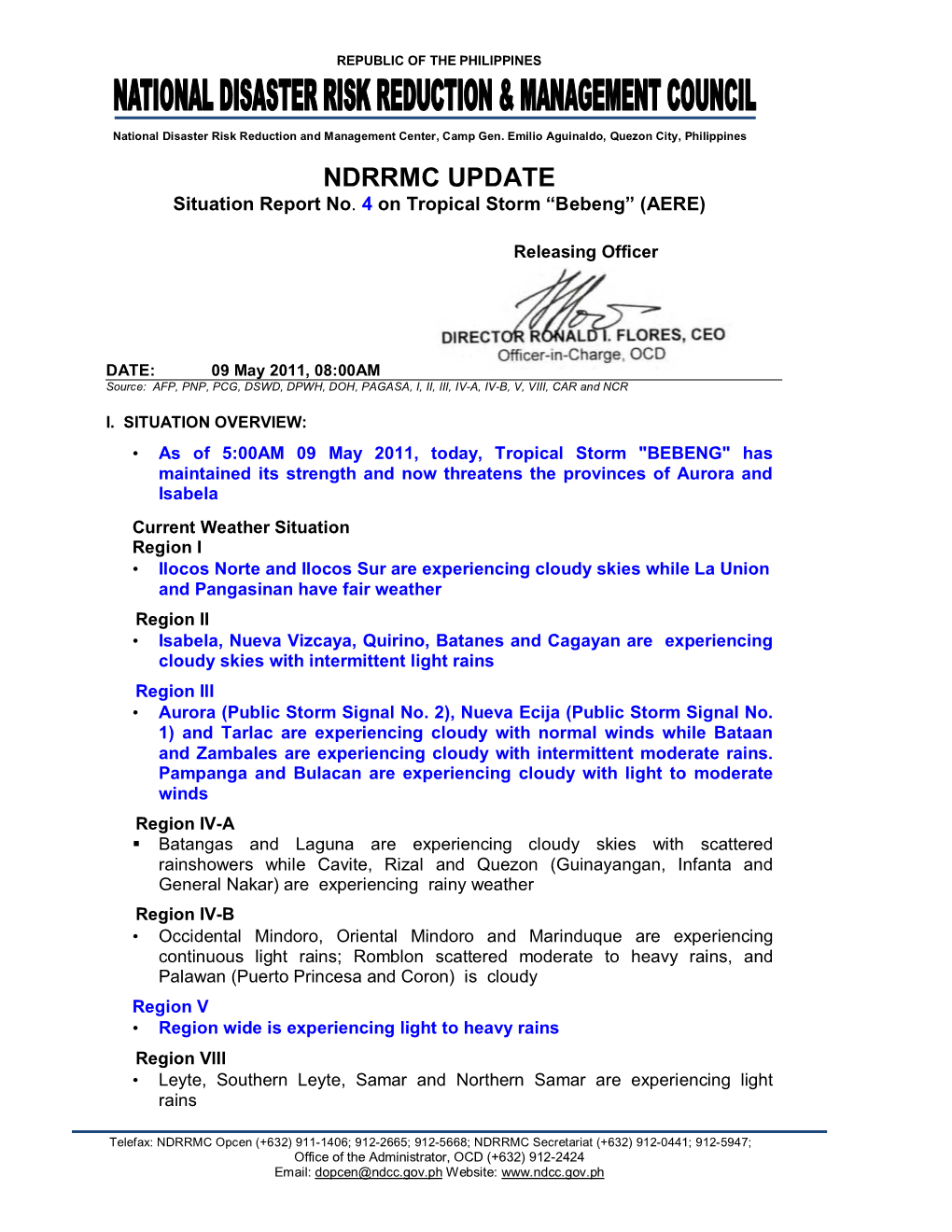 NDRRMC Sitrep 4 Re TD Bebeng 8May2011.Mdi